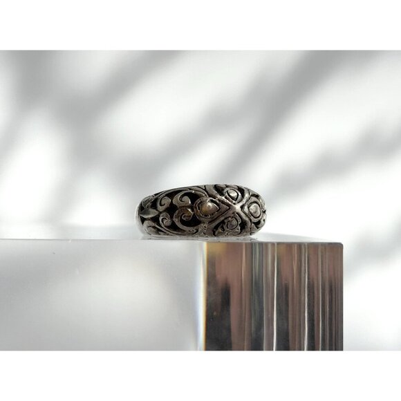 4 Leaf Clover Domed Hand Carved Victorian Sterling Silver 925 Vintage Ring sz 7 - Picture 3 of 9